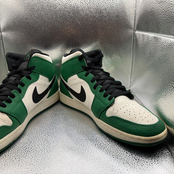 Size‎ 12 Nike Air Jordan 1 Mid Leather Pine Green Mens Sneaker Shoes 852542-301 - Picture 6 of 12